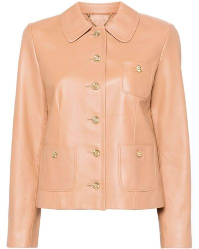 Gucci Logo-buttons Leather Jacket - Natural
