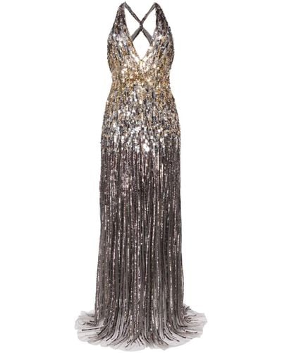 Jenny Packham Margot Halterneck Sequin Gown - Metallic