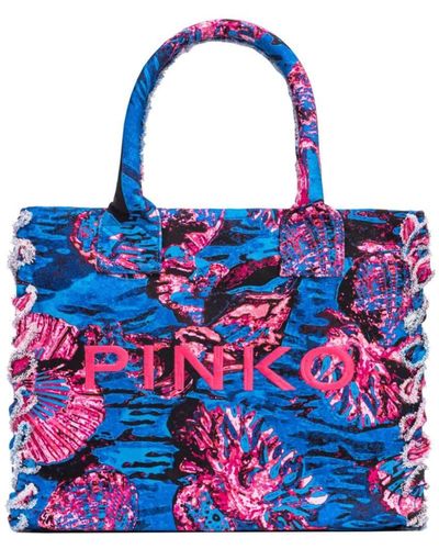 Pinko Canvas-Tasche mit Blumen-Print - Blau