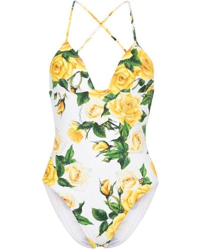 Dolce & Gabbana Floral-print Swimsuit - Yellow