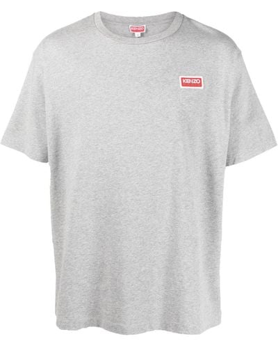 KENZO T-shirt en coton à patch logo - Gris