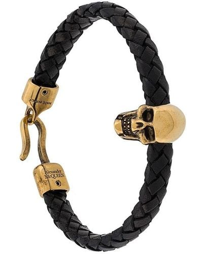 Alexander McQueen Bracelet en cuir à tête de mort - Noir