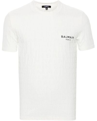 Balmain T-Shirt mit Jacquard-Logo - Weiß