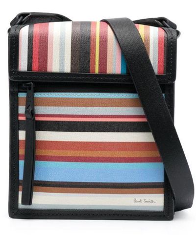 Paul Smith Collage Stripe Messenger Bag In Black