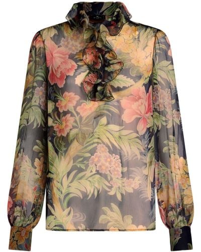 Etro Floral-print silk blouse - Braun
