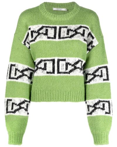 Gestuz Intarsia-knit Crew-neck Jumper - Green