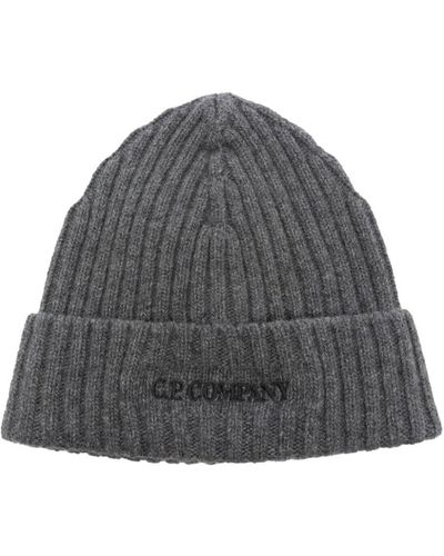 C.P. Company Logo-embroidered Ribbed-knit Beanie - Grey