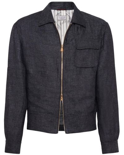 Brunello Cucinelli スラブ リネンシャツジャケット - ブラック