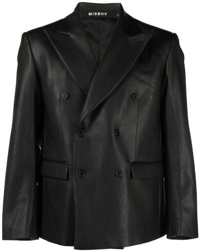 MISBHV Double-breasted Faux-leather Blazer - Black