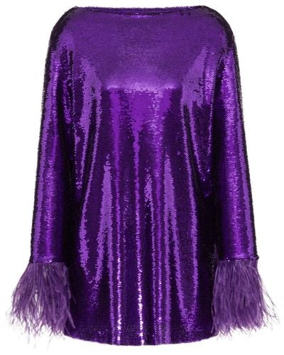 Valentino Garavani Robe courte bordée de plumes à sequins - Violet