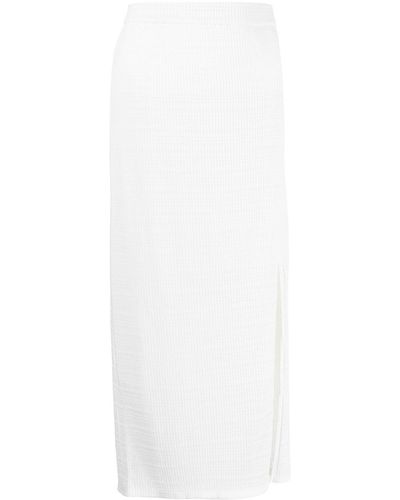 GOODIOUS Ribbed Side-slit Maxi Skirt - White