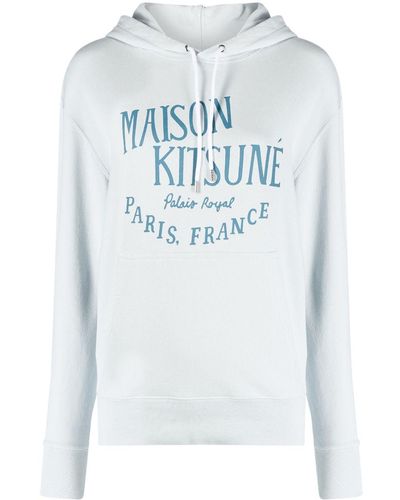 Maison Kitsuné Logo-print Cotton-jersey Hoodie - Blue