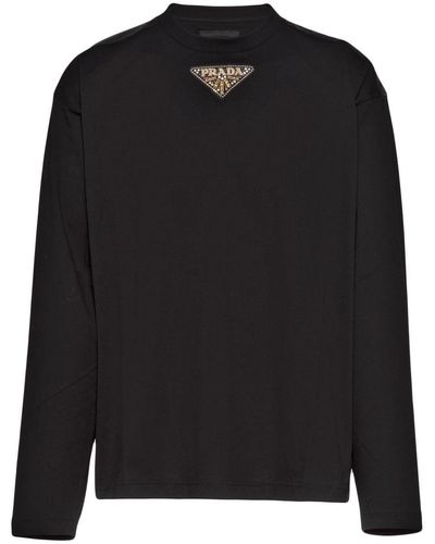 Prada T-shirt Manches Longues En Re-nylon Et Jersey - Noir