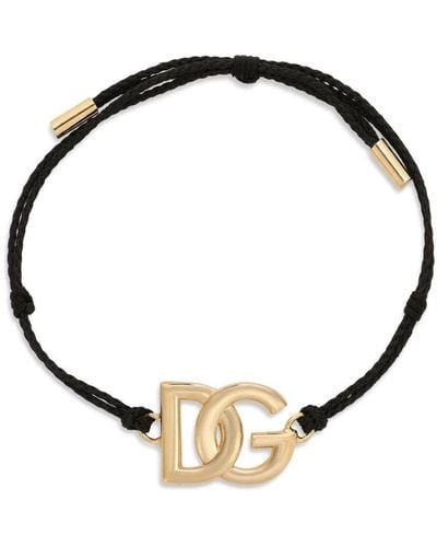 Dolce & Gabbana Bracelet en cordes à breloque logo DG - Noir