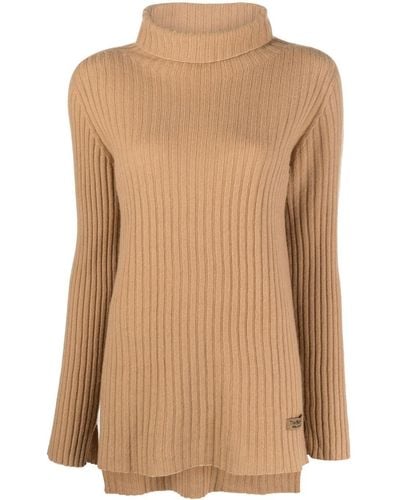 Twin Set Ribbed-knit Roll Neck Jumper - Natural