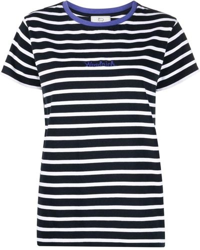 Woolrich Stripe-print Organic Cotton T-shirt - Blue