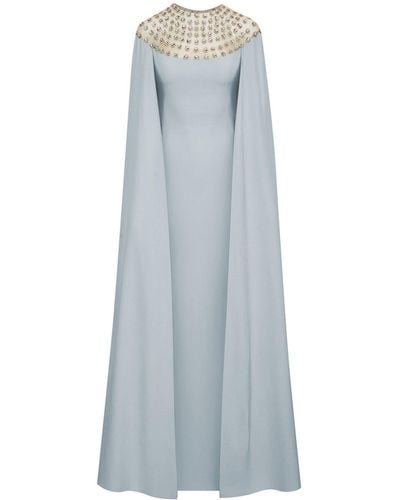 Oscar de la Renta Crystal-embellished Cape Gown - Blue