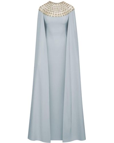 Oscar de la Renta floral bead-embellished cape maxi dress - Blue
