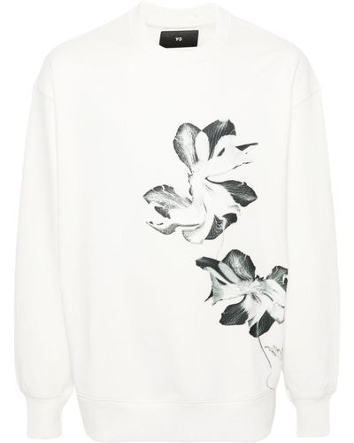 Y-3 Blumen-Print-Sweatshirt mit tiefen Schultern - Weiß