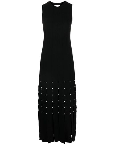 Sandro Fringe Studded Stretch-knit Maxi Dress - Black