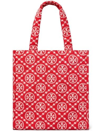 Tory Burch Terry Monogram Cotton Tote Bag - Red