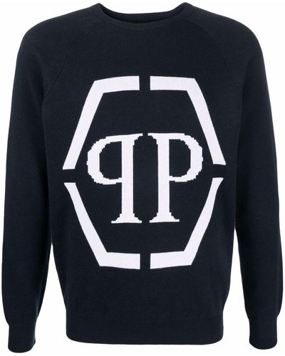 Philipp Plein Intarsia-logo Crewneck Sweater - Blue