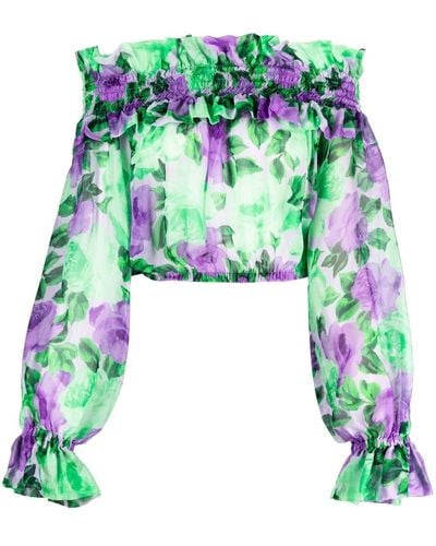 P.A.R.O.S.H. Blusa floral con hombros descubiertos - Verde