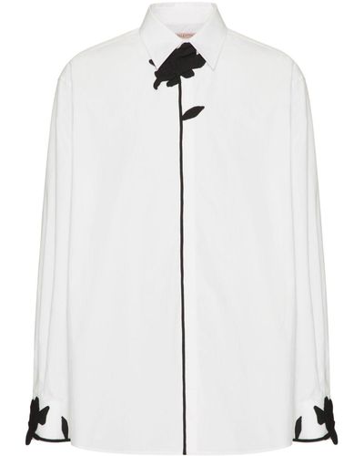 Valentino Garavani Camisa de popelina con aplique floral - Blanco
