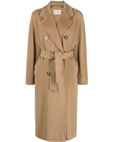 Max Mara Brown Madame Belted Coat - Women's - Virgin Wool/viscose/cashmere/metallic Fibre - Natural