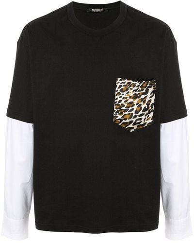 Roberto Cavalli Camiseta con panel con motivo de leopardo - Negro