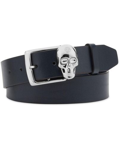 Philipp Plein Skull-buckle Leather Belt - Blue