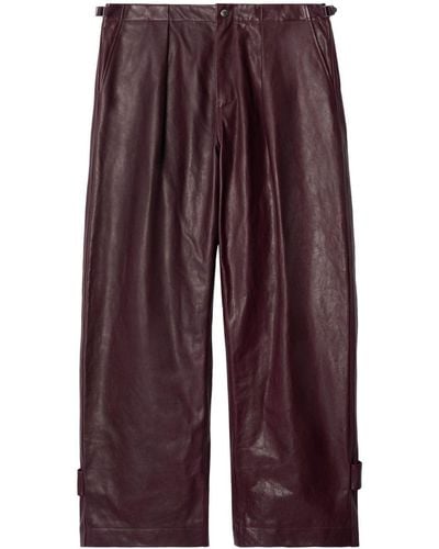 Burberry Pleat-detail Wide-leg Leather Trousers - Purple