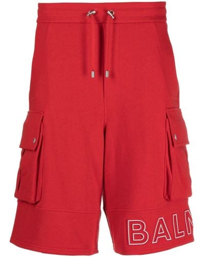 Balmain Logo-print Cotton Cargo Shorts - Red