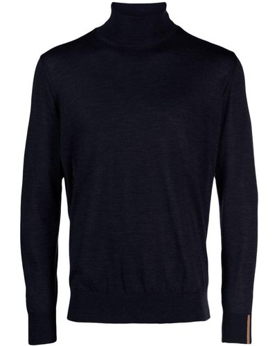 Caruso Roll-neck Fine-knit Sweater - Blue