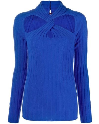 Versace Jersey de canalé con diseño retorcido - Azul