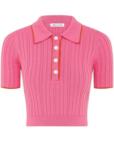 Anna Quan Brittany Cropped Polo Top - Pink
