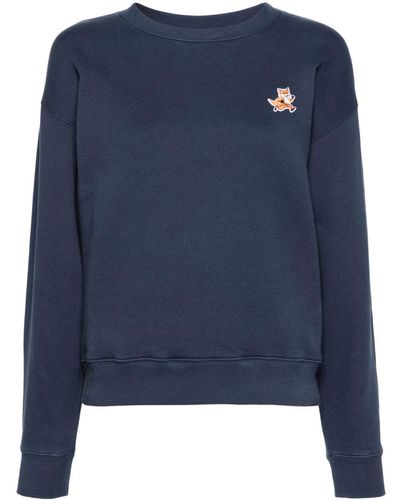 Maison Kitsuné Fox-motif Cotton Sweatshirt - Blue