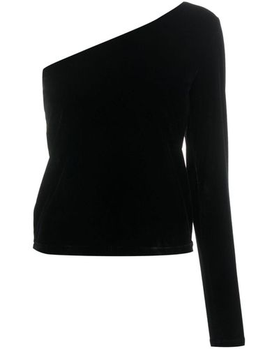 Polo Ralph Lauren Asymmetrische Fluwelen Top - Zwart