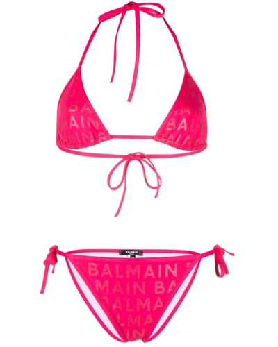Balmain Bikini à logo imprimé - Rose