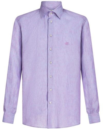 Etro Pegaso-embroidered Linen Shirt - Purple