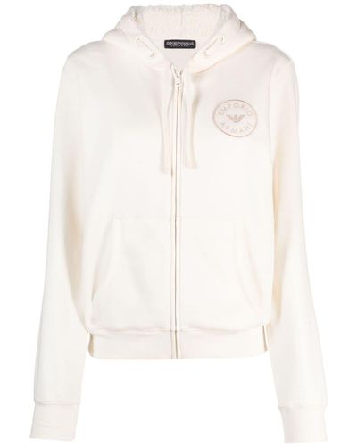 Emporio Armani Logo Patch Hooded Zip-up Jacket - White