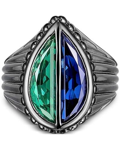 Anabela Chan 18kt Black Gold Emerald Pear Signet Gemstone Ring - Blue