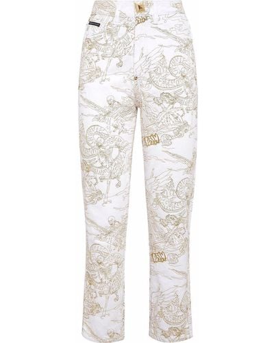 Philipp Plein Jeans crop con stampa - Bianco