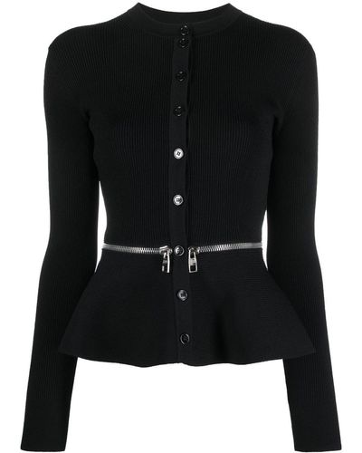 Alexander McQueen Cárdigan con peplum y cremallera - Negro