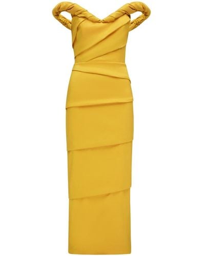 Rachel Gilbert Asha Off-shoulder Midi Dress - Yellow