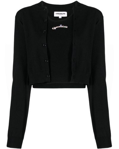 Chocoolate Logo-patch Knitted Cardigan (set Of Two) - Black