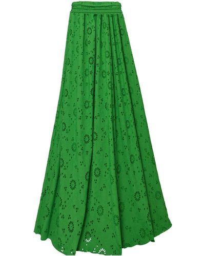 Carolina Herrera Broderie-anglaise Cotton Skirt - Green