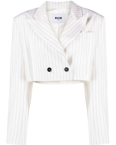 MSGM Pinstripe-pattern Cropped Blazer - White