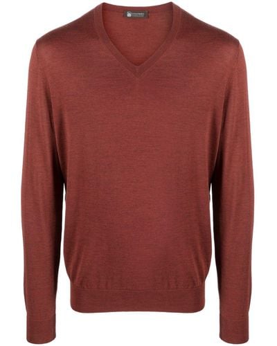 Colombo Fine-knit V-neck Sweater - Red