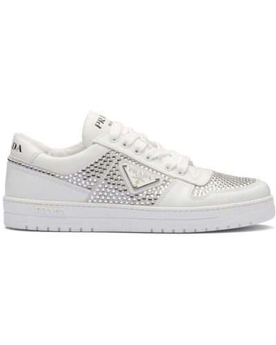 Prada Crystal Leather Sneakers - White